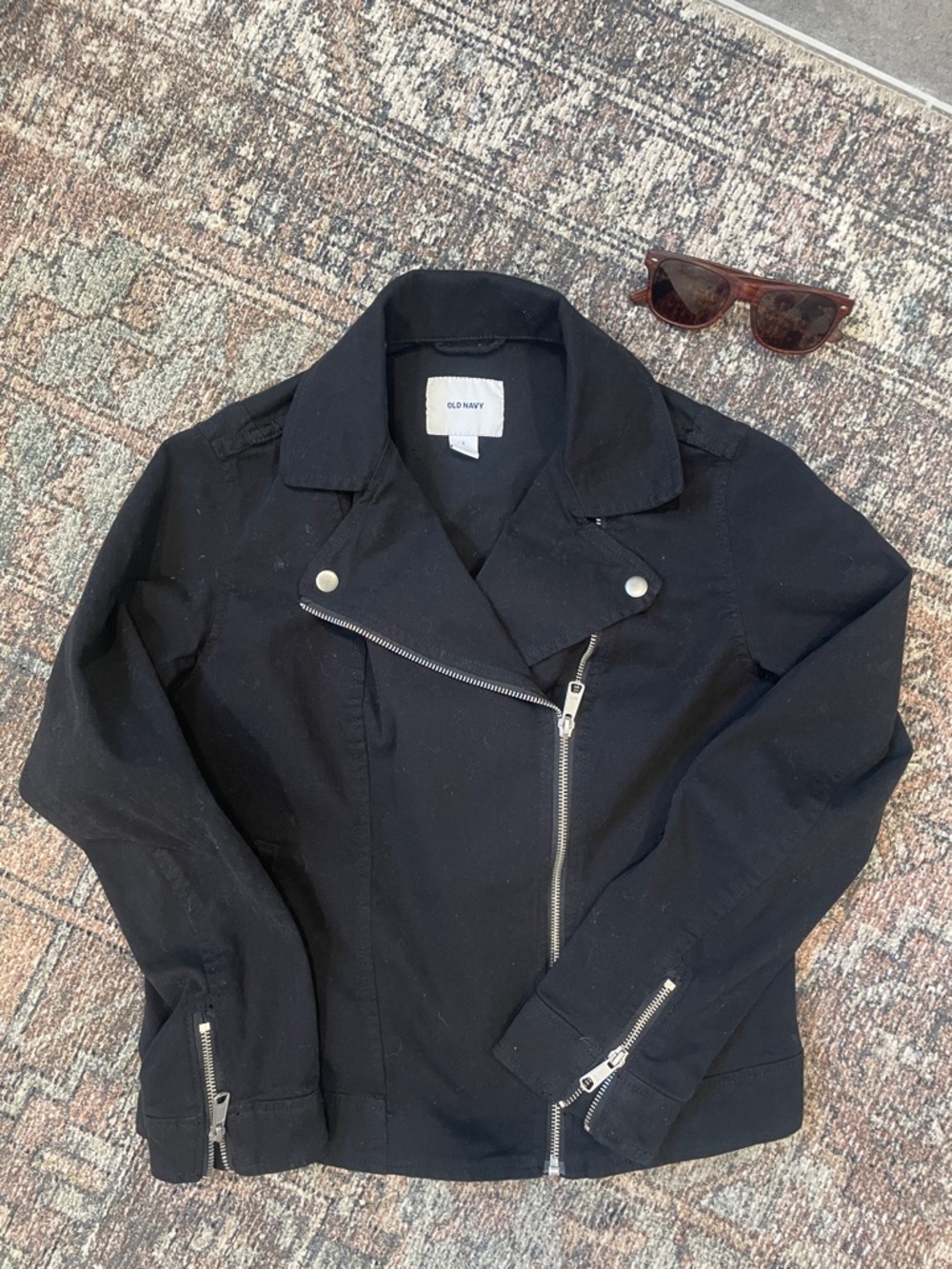 Old Navy Black Moto Jacket Asymmetrical Zip Lightweight Biker Style Size S